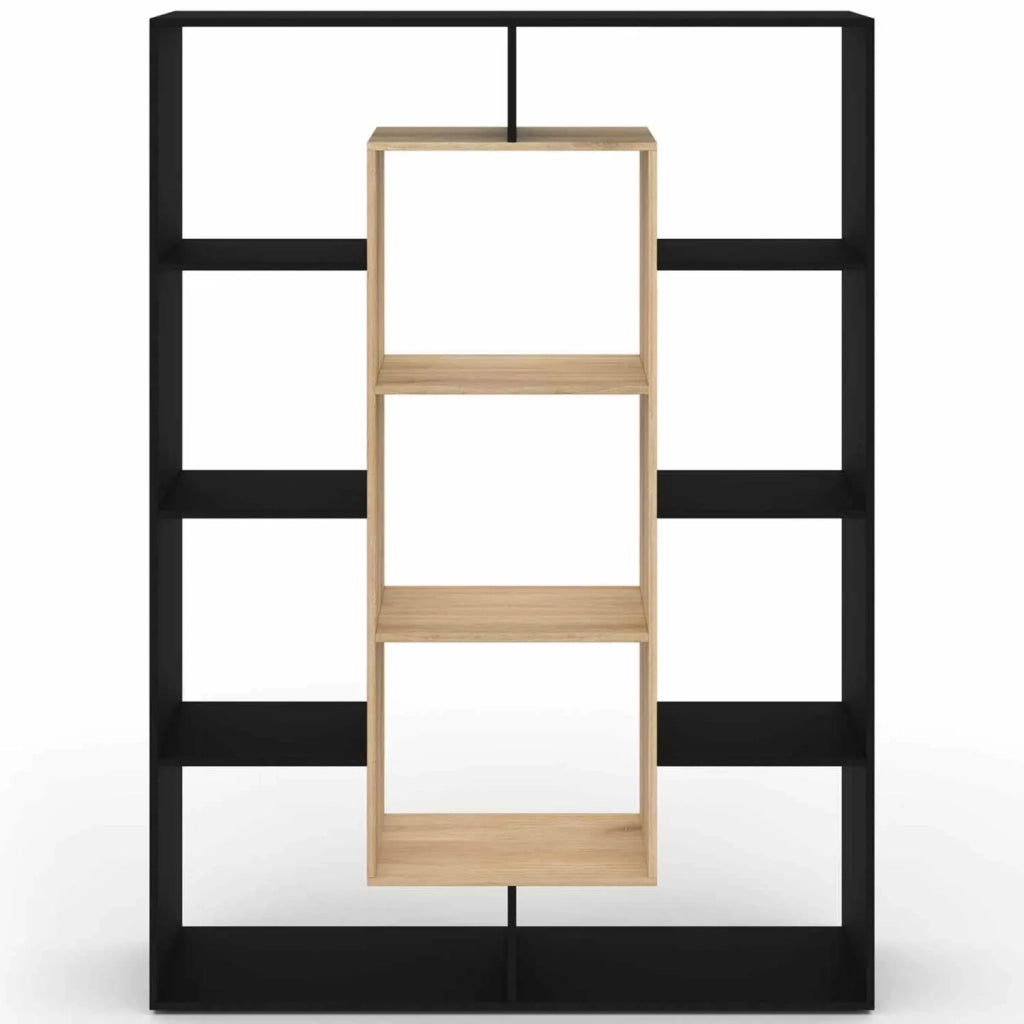 IDMarket - Libreria COLETTE con 11 scomparti neri ed effetto legno H.143 cm