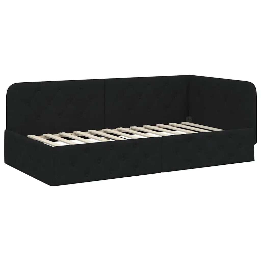 Cornice del letto ad angolo Nero 90 x 200 cm Tessuto