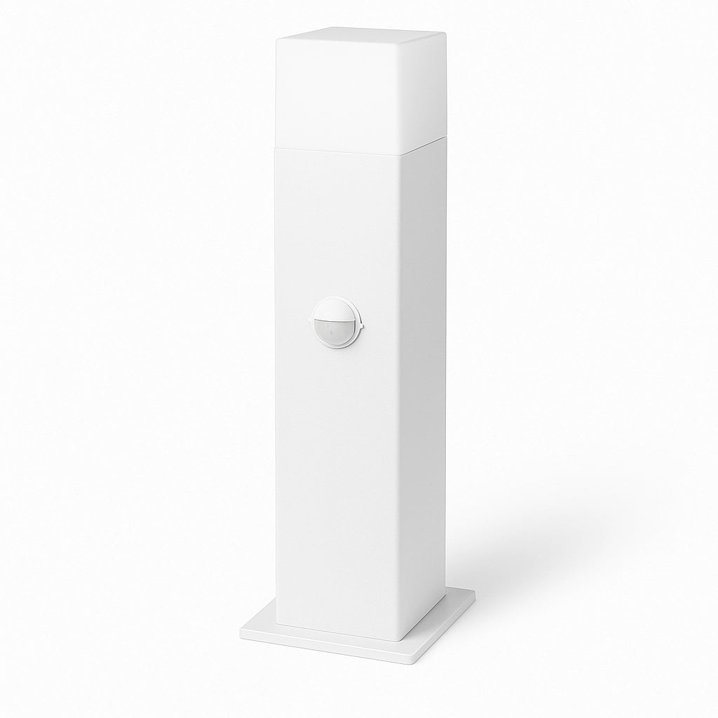 Paletto luminoso da giardino con sensore di movimento, attacco E27, IP44, alluminio e diffusore acrilico, lampione per esterni Color: Bianco