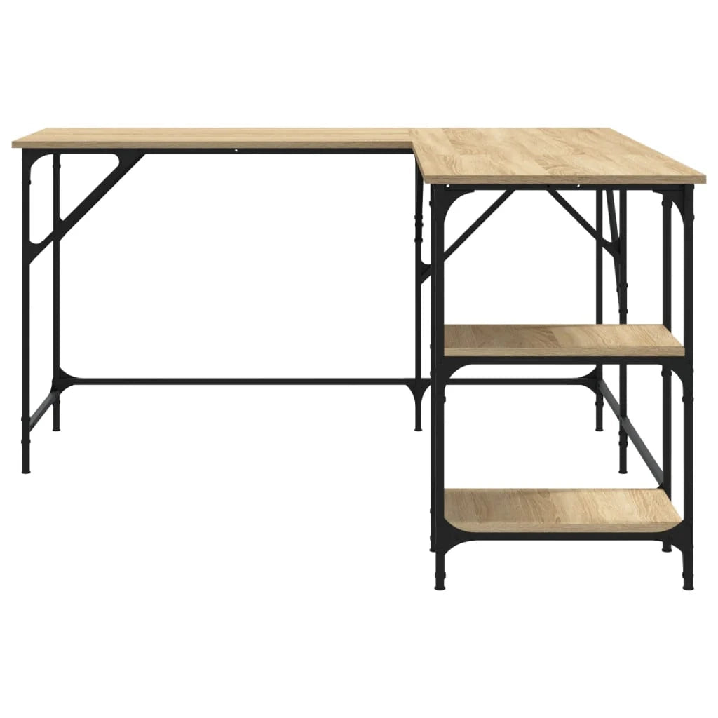 Scrivania tavolo postazione di lavoro mobile per computer studio rovere Sonoma 139 x 139 x 75 cm legno ingegnerizzato marrone 02_0023641
