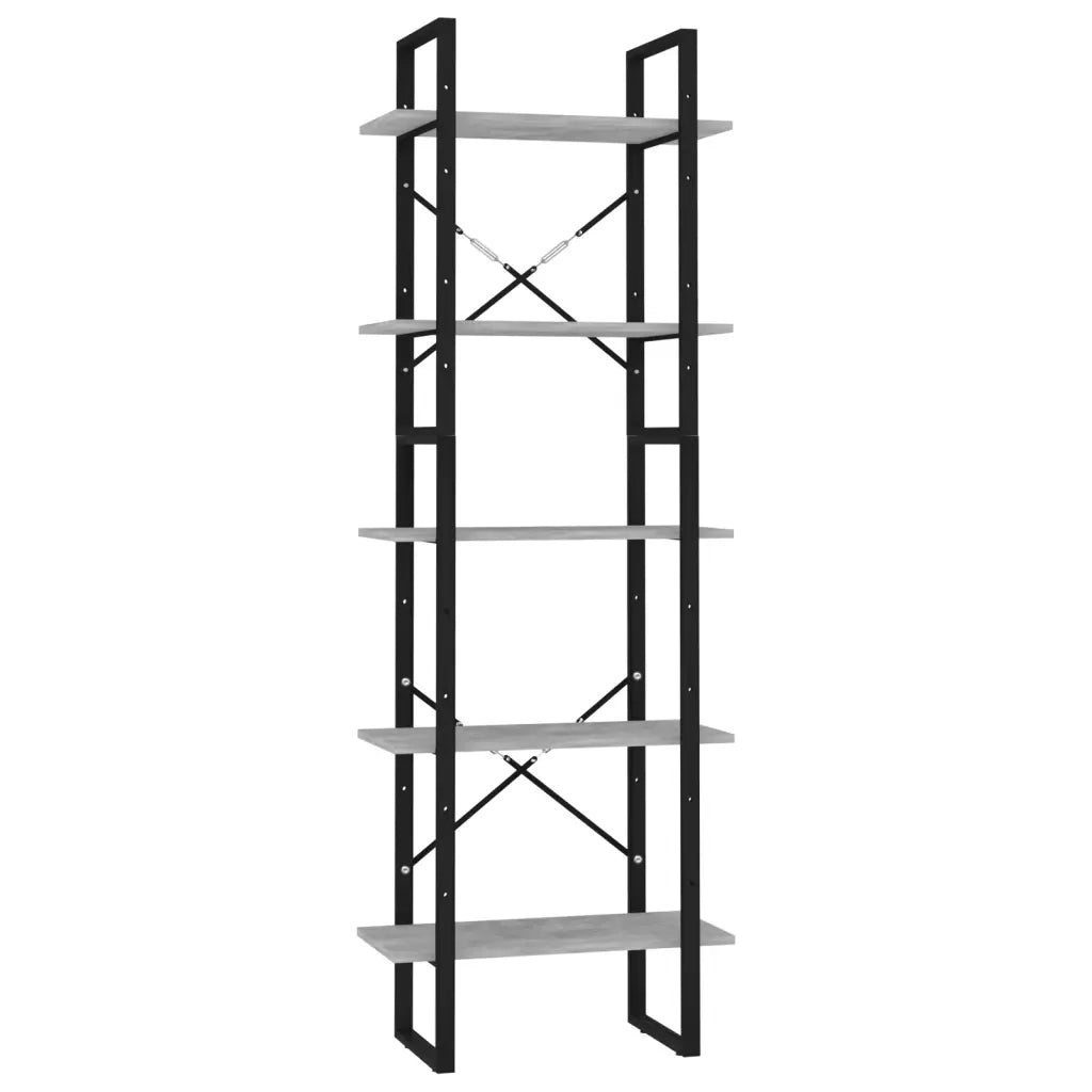 Libreria a 5 Ripiani-Scaffale per Libri-Mobile di Stoccaggio Grigio Cemento 60x30x175 cm in Multistrato
