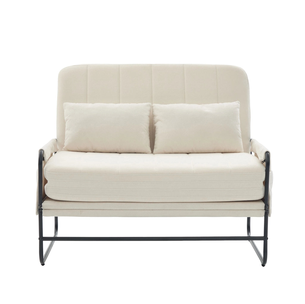 Divano letto 2 posti trasformabile 104x85x92 cm in chenille beige con struttura in metallo