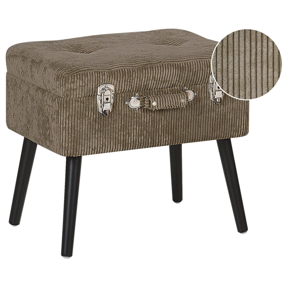 Comodino Sgabello Contenitore Marrone Chiaro gambe imbottite in velluto a coste Nero valigia design con bottoni