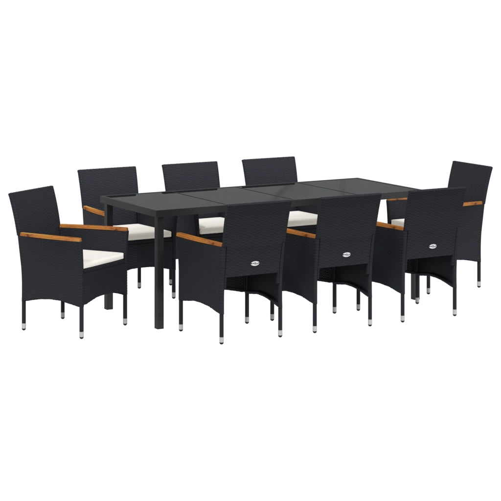 Set da Pranzo da Giardino 9 Pezzi Rattan PE Nero