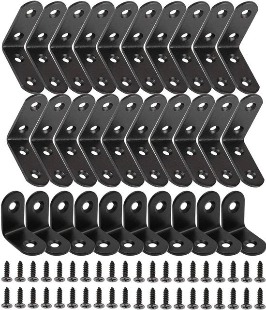 Set di angoli in acciaio inox da 30 pezzi con viti - Sostegni a L per pannelli in metallo - Angoli a 90 gradi - Supporti angolari - 20 pezzi 40x40 mm + 10 pezzi 20x20 mm - Set utile per diverse applicazioni