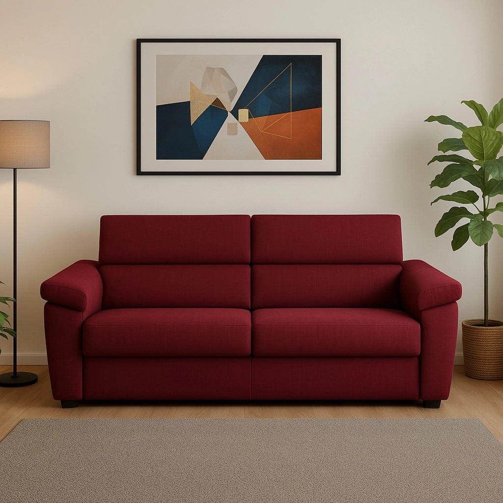 Giffone, Divano Fisso 3 Posti Sfoderabile Made in Italy, 225x95 cm Rosso