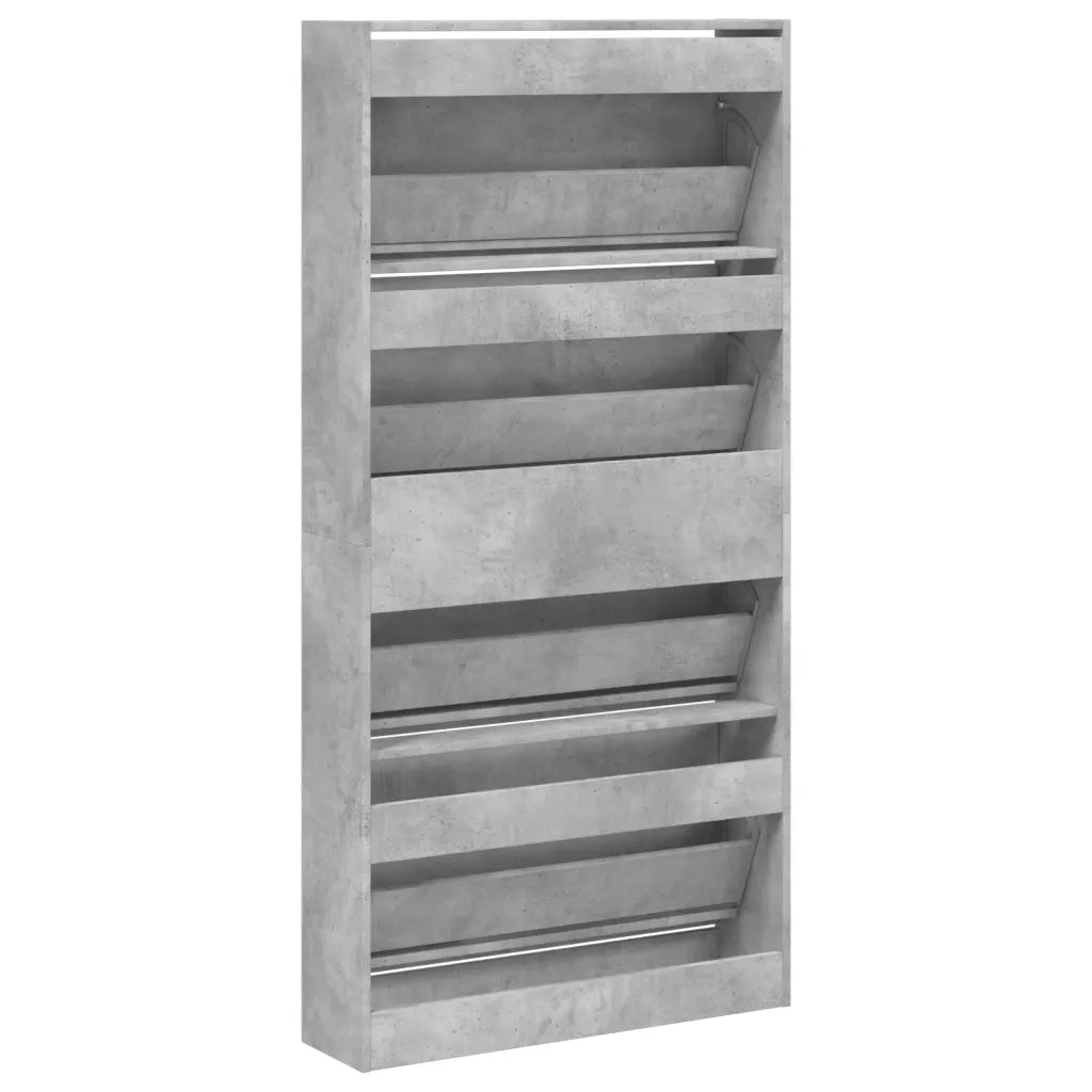 Scarpiera 4 Cassetti Ribaltabili-Scaffale per scarpe Grigio Cemento 80x21x163,5 cm
