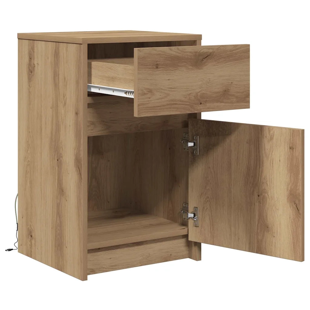 Armadio da letto | Comodino | Armadio da Notte | Mobiletto da notte LED rovere artigianale 38 x 34 x 61 cm