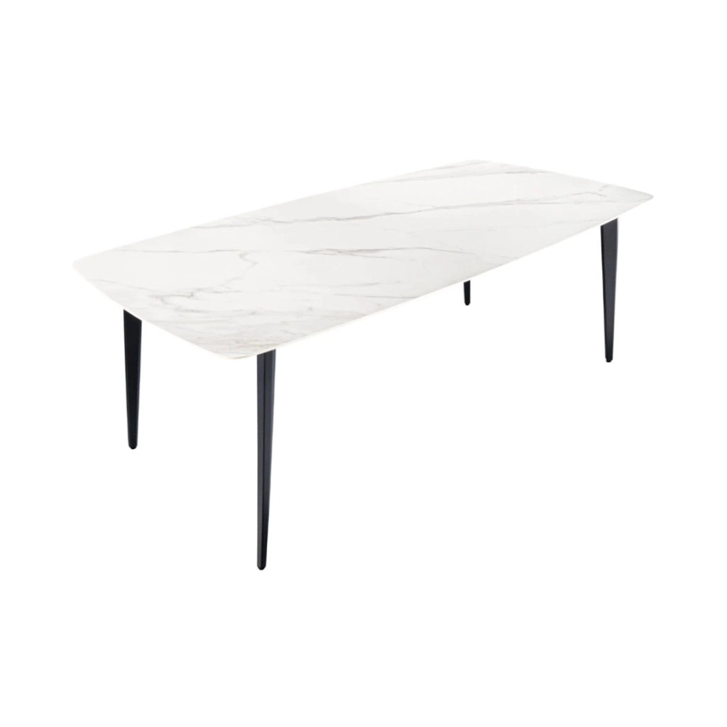 Tavolo da pranzo HEXA 180 cm - Piano in ceramica effetto marmo bianco e struttura in metallo nero