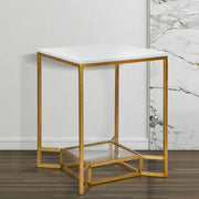 Atiu, Tavolino da Salotto Piano Effetto Marmo, 47x47x60h cm Bianco Marmo