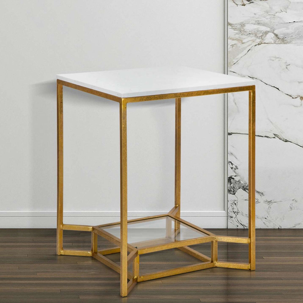 Atiu, Tavolino da Salotto Piano Effetto Marmo, 47x47x60h cm Bianco Marmo