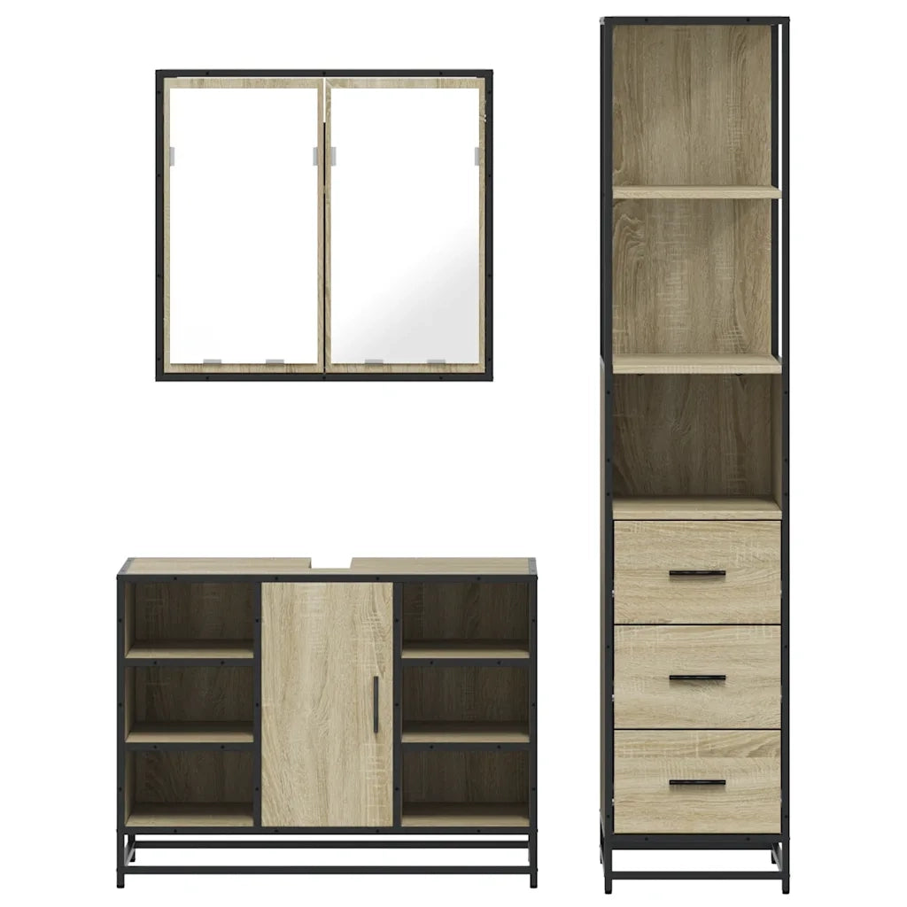 Set Mobili da Bagno 3 pz Rovere Sonoma in Legno Multistrato