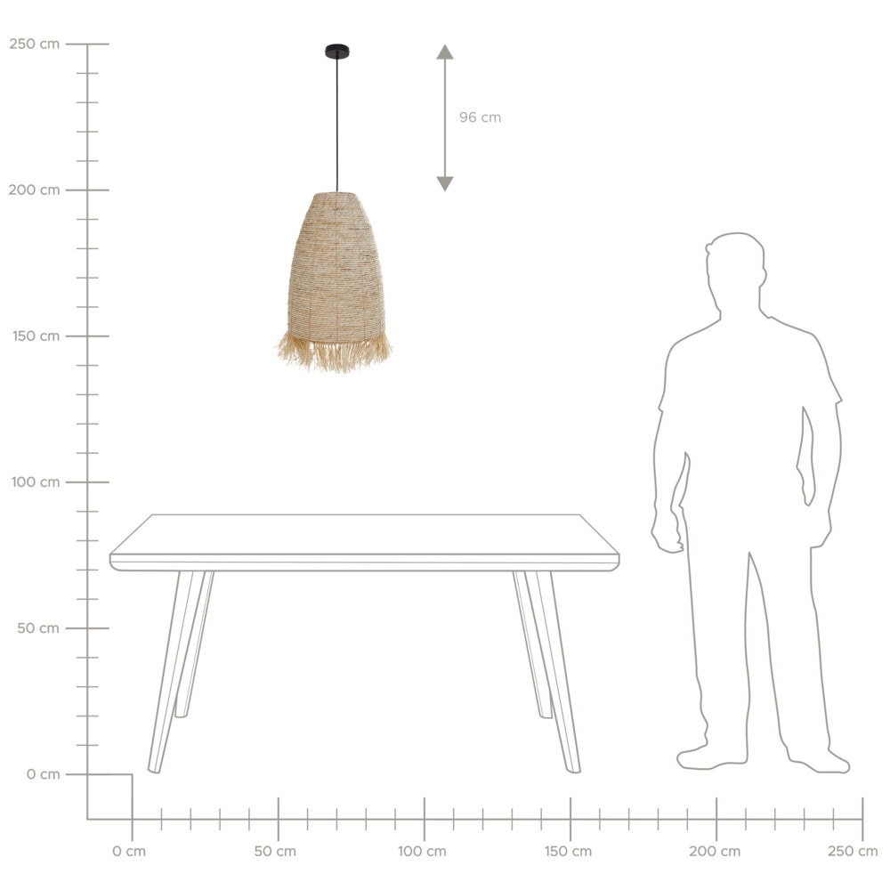 Lampada a sospensione con paralume in paglia di mais naturale e base in ferro nero Lampada a sospensione in stile bohémien