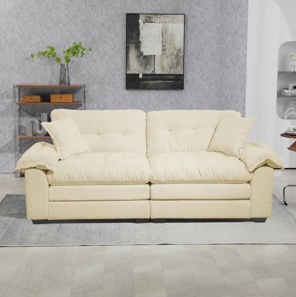 Divano 2 posti in Chenille 214x89x93 cm con cuscini doppi in memory foam e molle a tasca