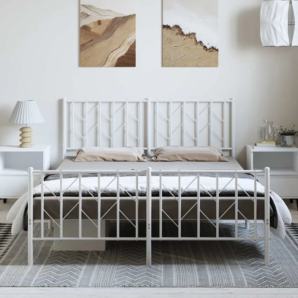 Giroletto con Testiera e Pediera Metallo Bianco 193x203 cm 374510