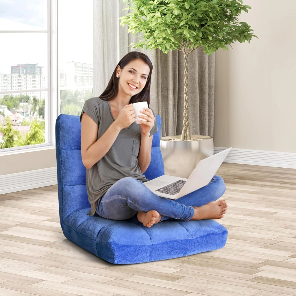 Sedia da pavimento con schienale regolabile, divano da pavimento pieghevole, poltrona da pavimento imbottita, sedia da meditazione per casa e ufficio (blu)
