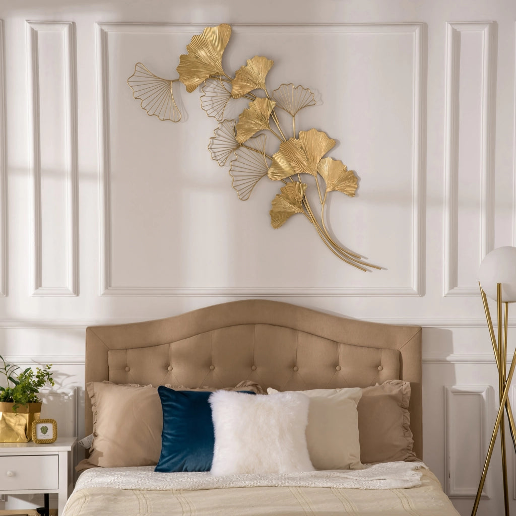 Decorazione Murale 3D in Metallo Foglie di Ginkgo ¨C zephmum ¨C Dorata 138x70 cm