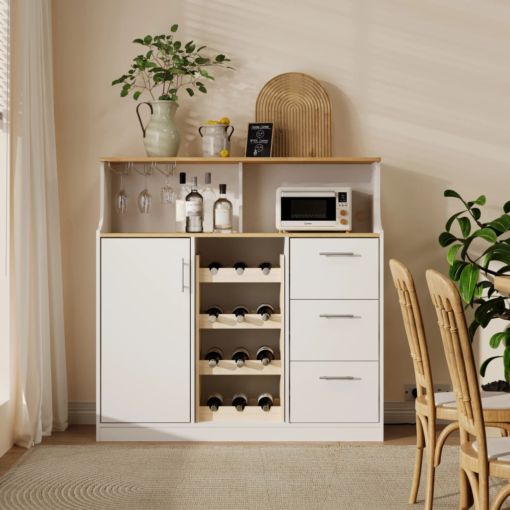 Credenza da cucina con 1 anta, 3 cassetti, LED e presa - per cucina - 120×40×121 cm