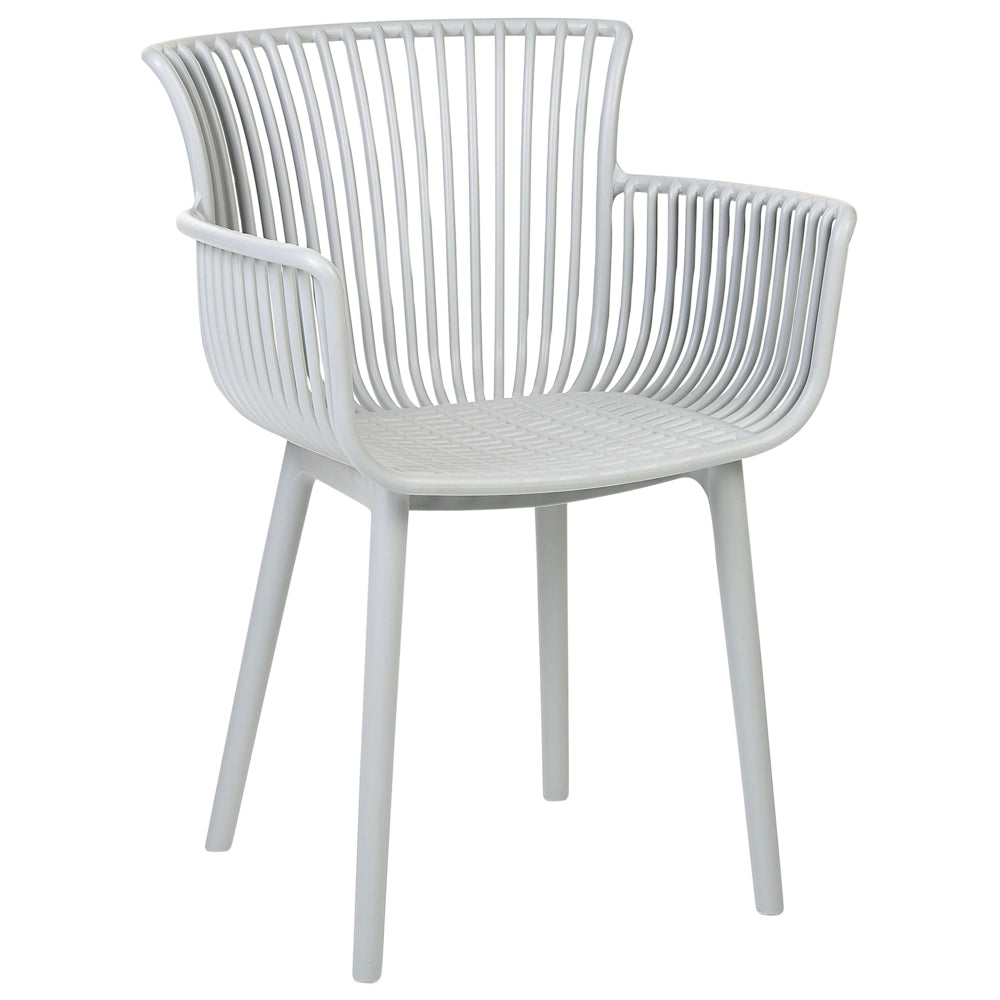 Set di 4 sedie da pranzo in plastica grigio per interni ed esterni da giardino con braccioli in stile minimalista