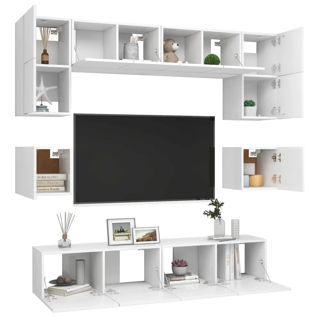 Set Mobili Porta TV 8 pz Bianco in Legno Multistrato 3078691