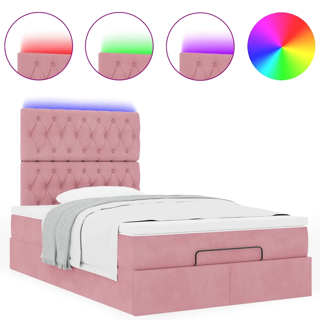 Struttura Letto Pouf con Materasso Rosa 120x200 cm Velluto 3314389