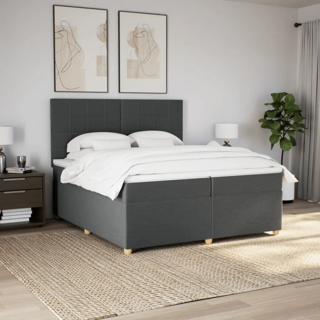 Giroletto a Molle con Materasso Grigio Scuro 200x200 cm Tessuto