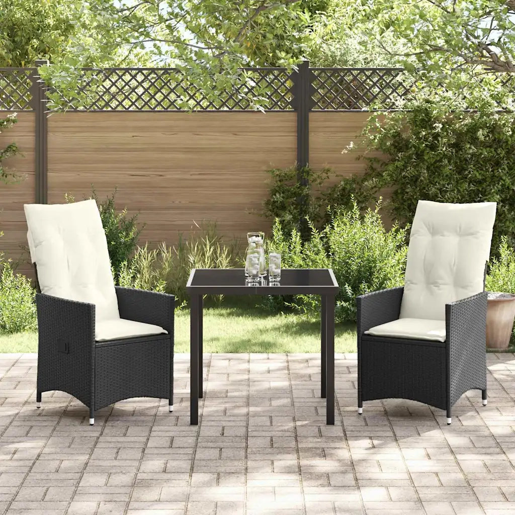 Set da Pranzo per Giardino con cuscino 3 pcs Nero polyrattan