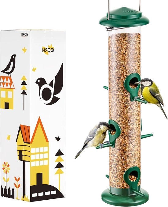 Vogelzaadfeeder metallico a 6 aperture con mix di semi.