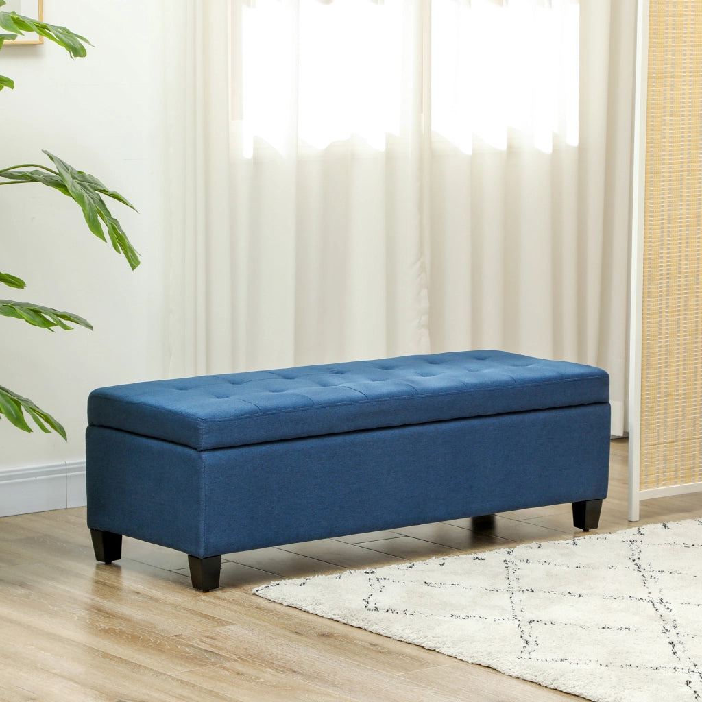 Bancale contenitore imbottito con schienale ¨C zephmum ¨C blu, tessuto, legno, 125x49x41,5 cm