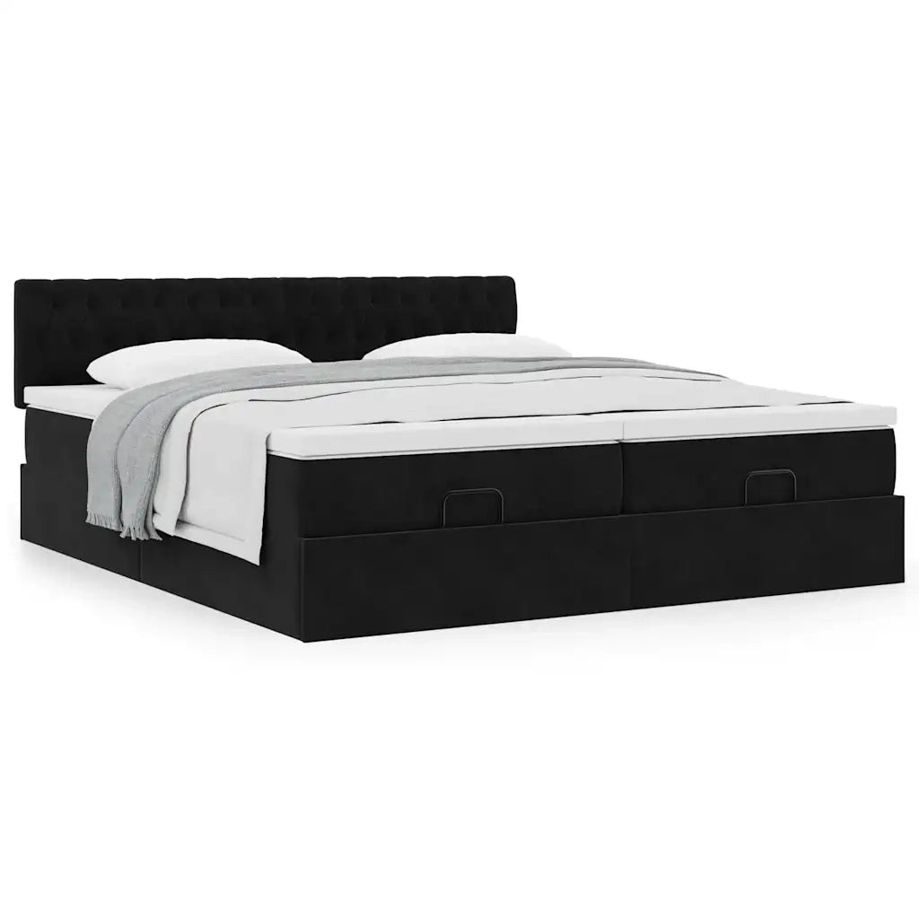 Struttura Letto Pouf con Materassi Nero 200x200 cm Velluto 3312100