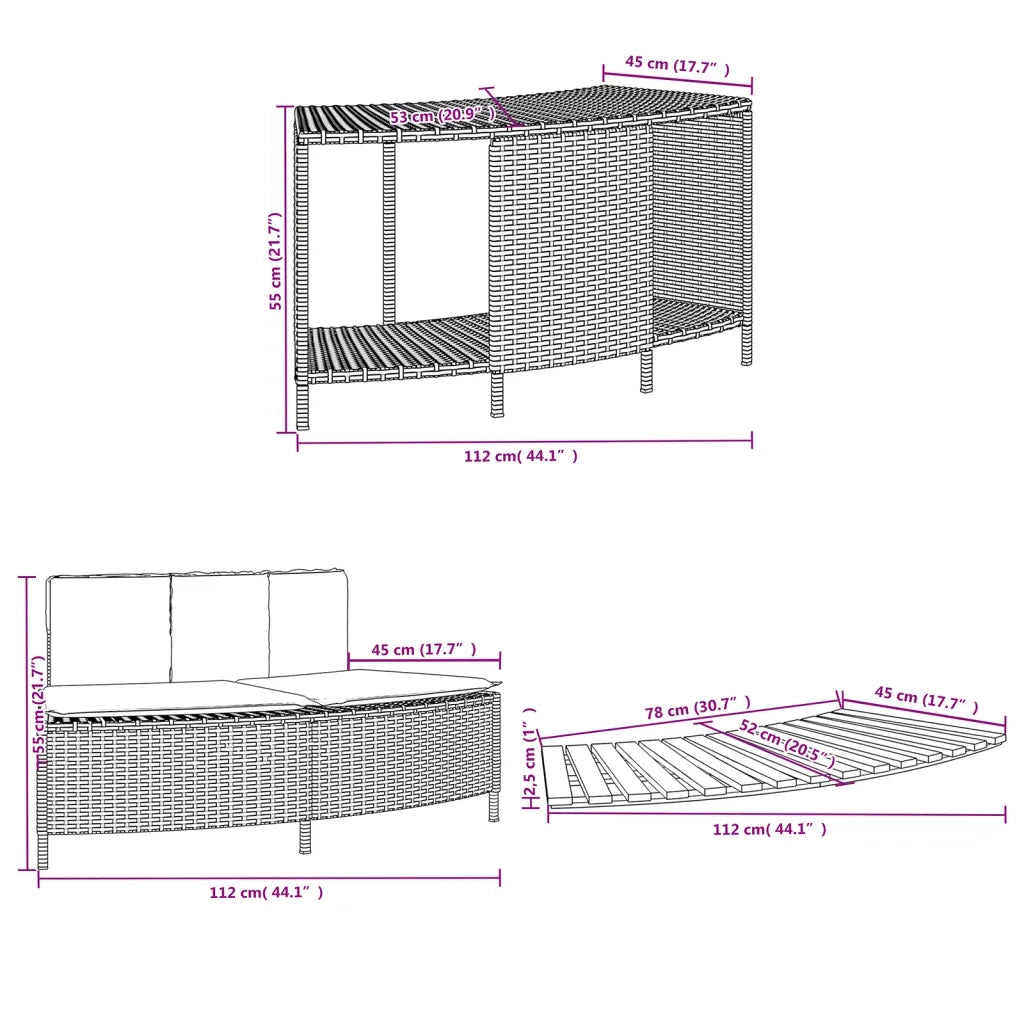 Bordo per Spa Nero in Polyrattan e Legno Massello di Acacia CFW7868421