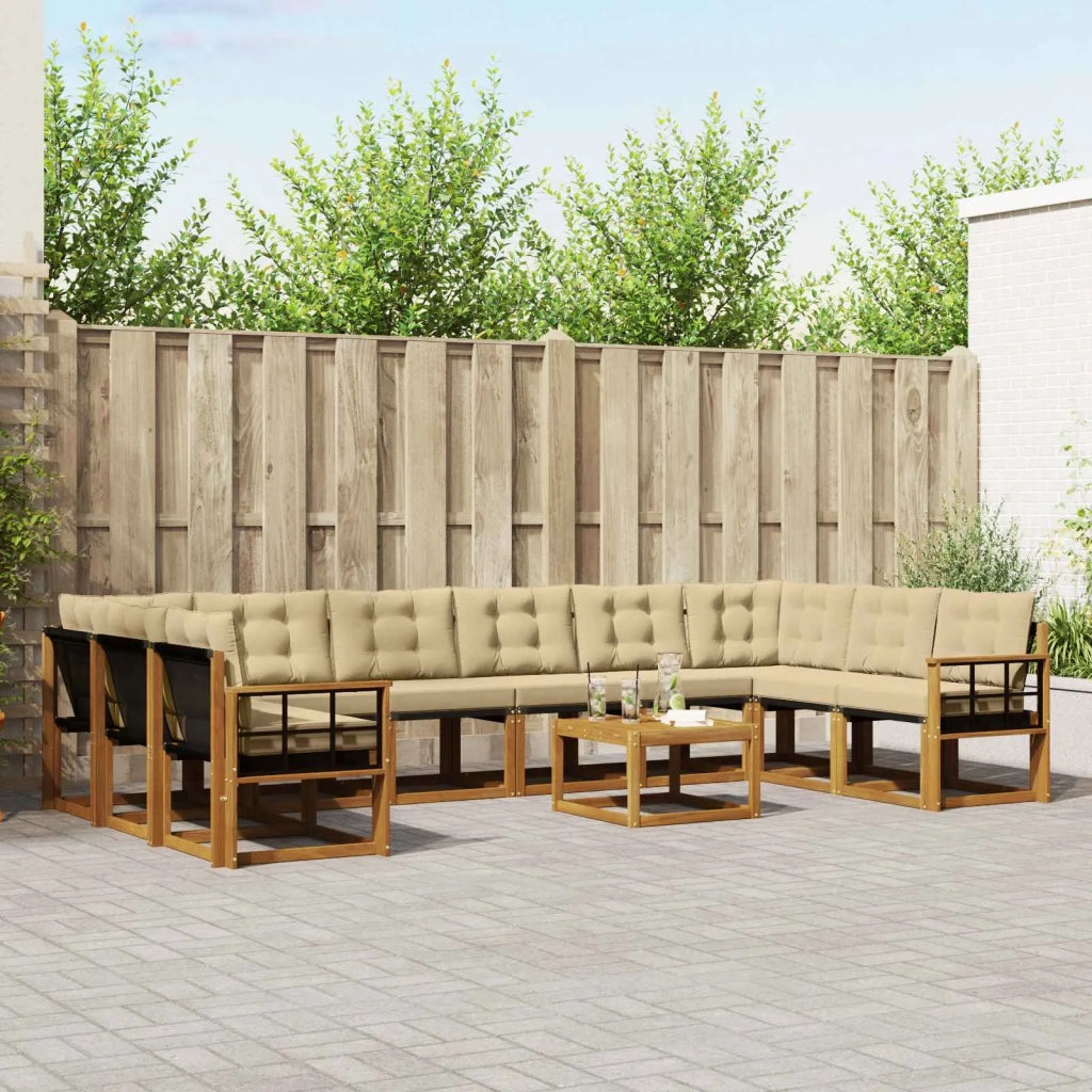 Set di divani da esterno con cuscino 11 pcs Naturale e Beige