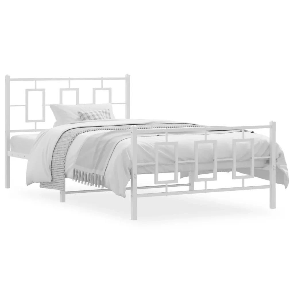 Letto singolo | Letto per adulti | Giroletto con Testiera e Pediera Metallo Bianco 107x203 cm