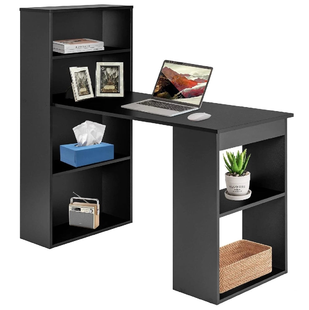 Scrivania con Doppia Libreria Laterale Porta PC in Legno Nobilitato Casa Ufficio Nero