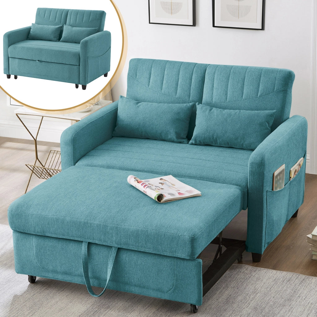 DIVANO LETTO 2 posti estraibile schienale regolabile 3 posizioni blu verde