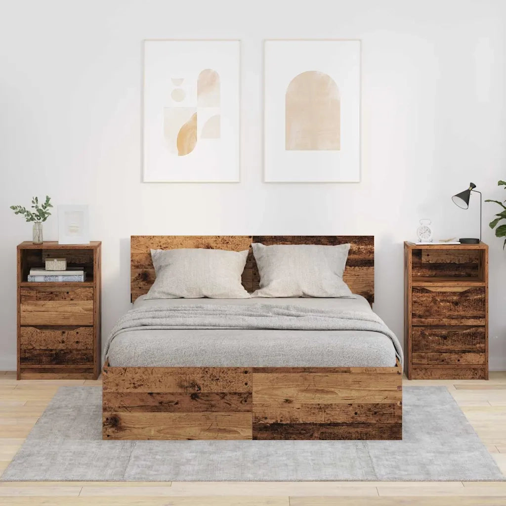 Set di 2 Comodini | Armadio da Notte | Mobiletto da notte Legno vecchio 40 x 30 x 467 cm Legno multistrato