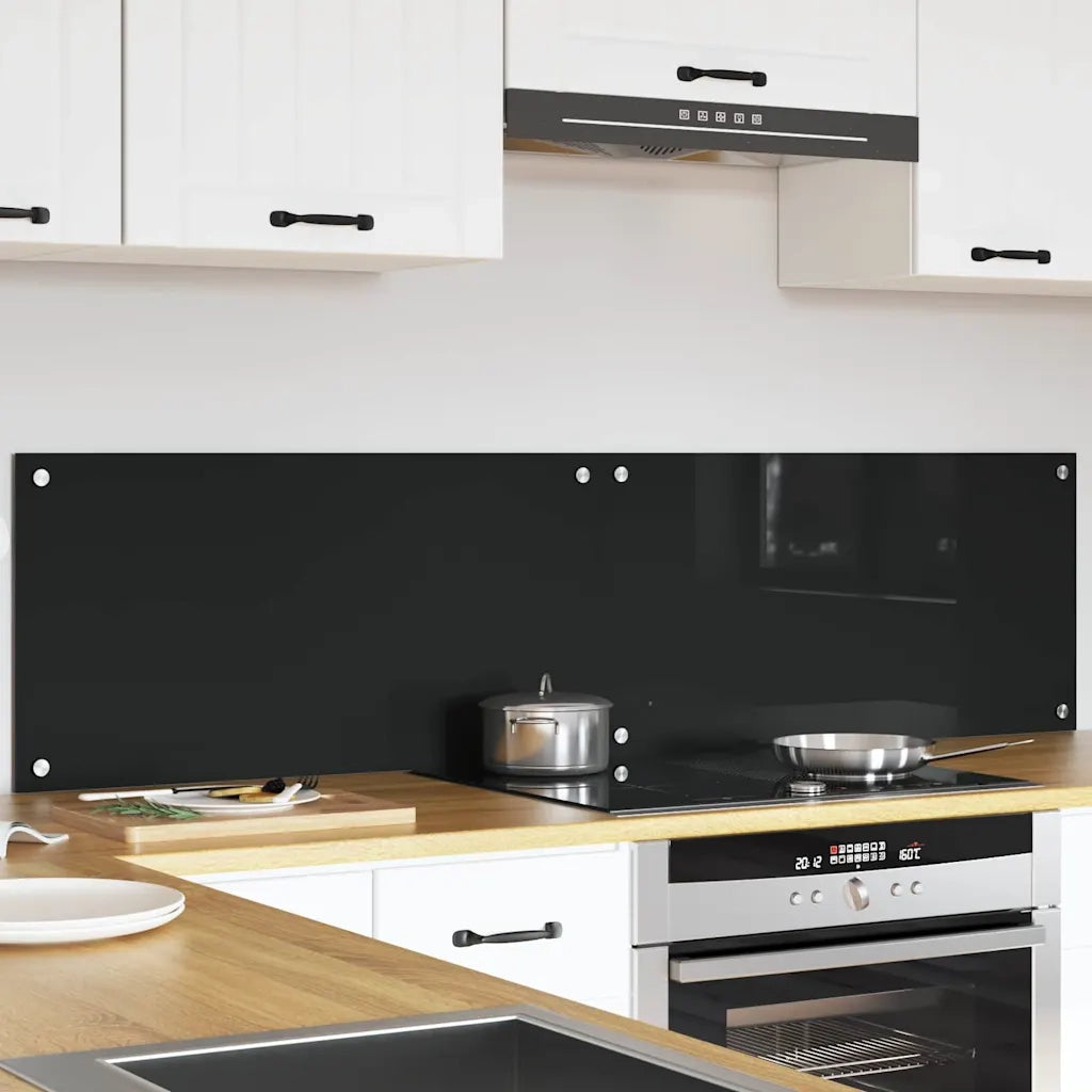 Rivestimento da Cucina 2 pz-Set di 2 Paraschizzi per Cucina Nero 80 x 40 cm vetro temperato