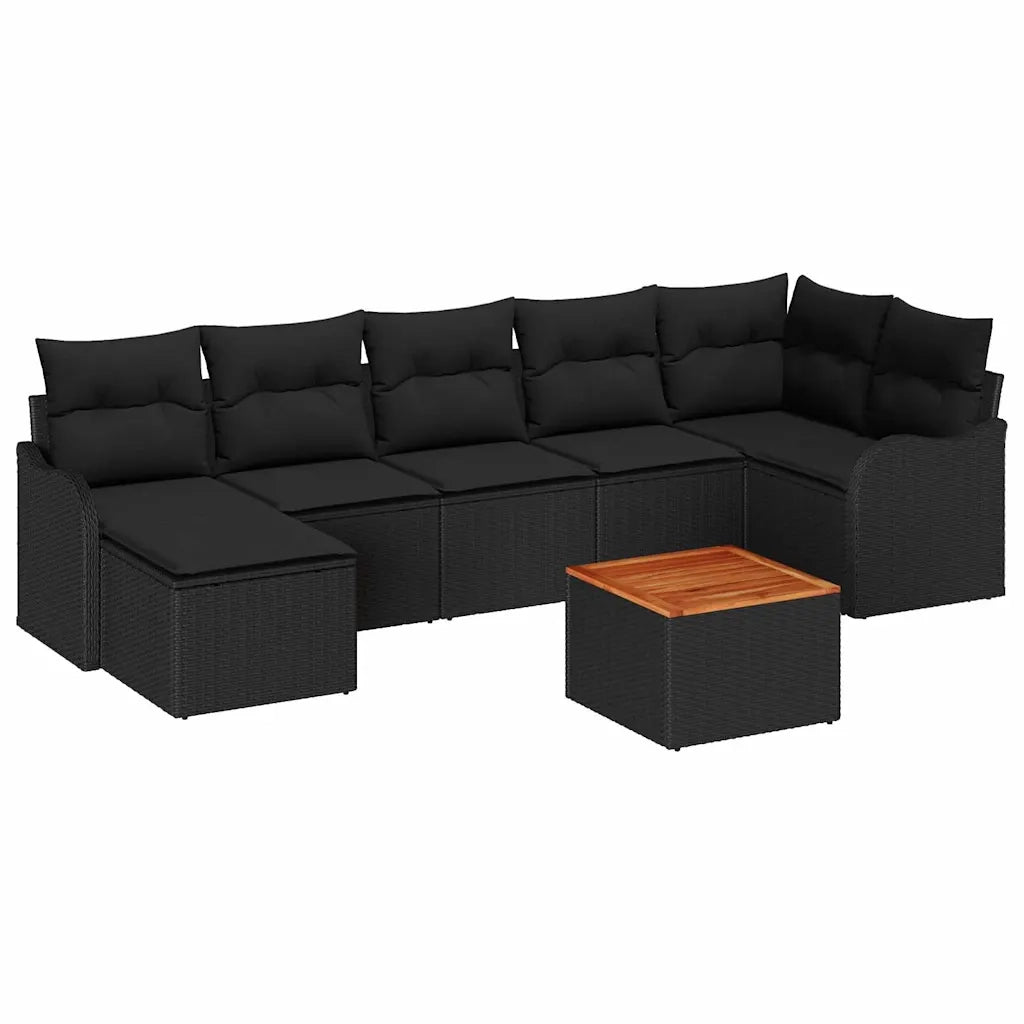 Set Divano da Giardino con cuscino 8 pcs Nero polyrattan