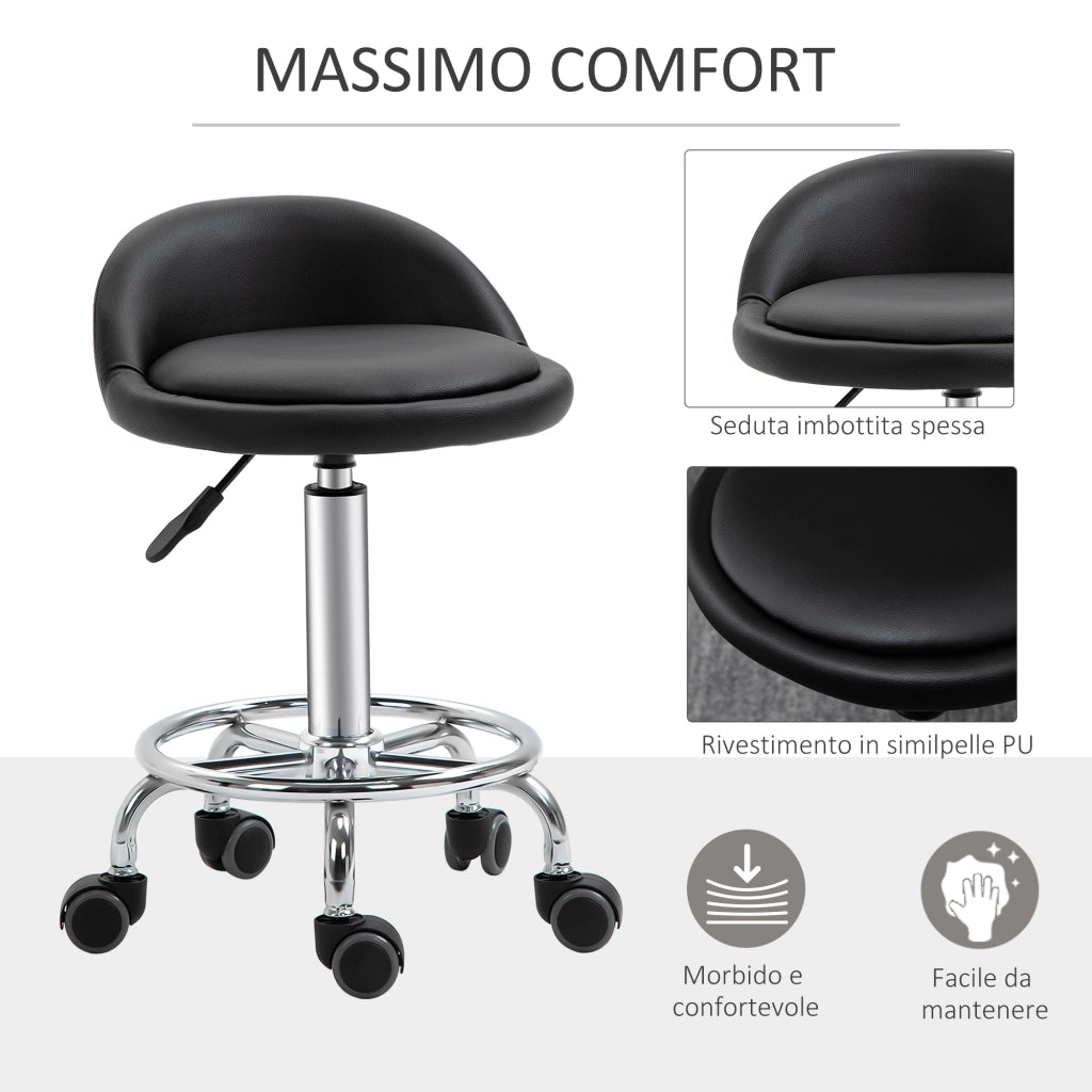 Set 2 Sgabelli Girevoli con Ruote ¨C Xylo ¨C Similpelle PU Nero, Altezza Regolabile 57-72cm