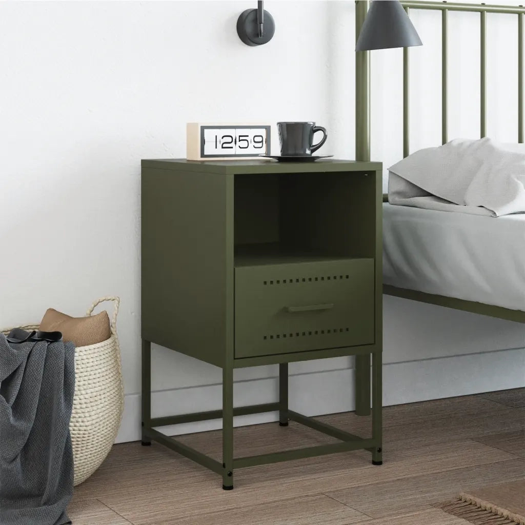 Comodino-Tavolino da notte Verde Oliva 36x39x60,5 cm in Acciaio 529352