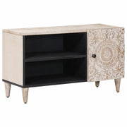 Mobile TV Bianco 80 x 31,5 x 46 cm Legno di mango massello