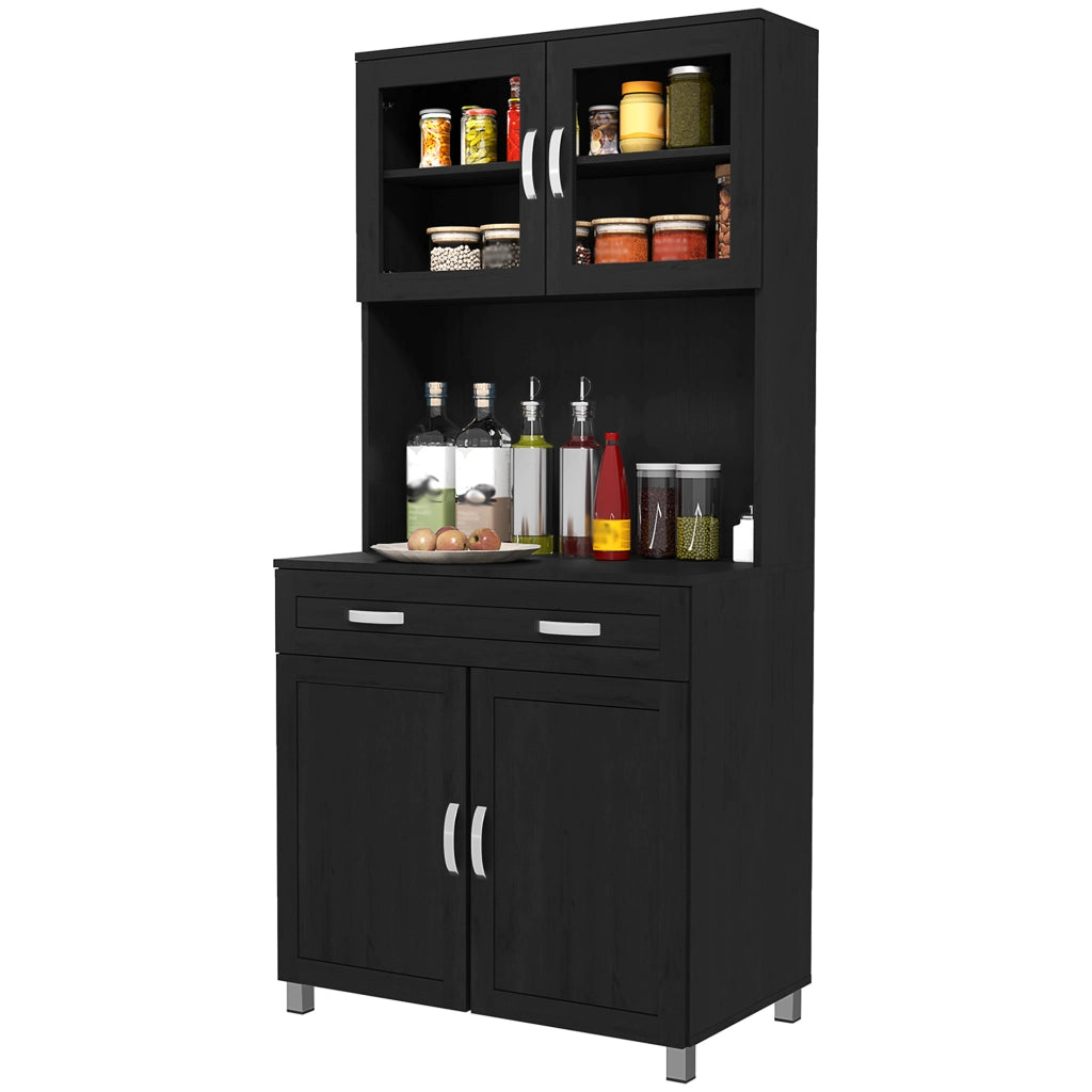 Armadio da Cucina con 4 Porte, Cassetto, Ripiani Regolabili ¨C Minimal ¨C 80x48x170cm, Nero