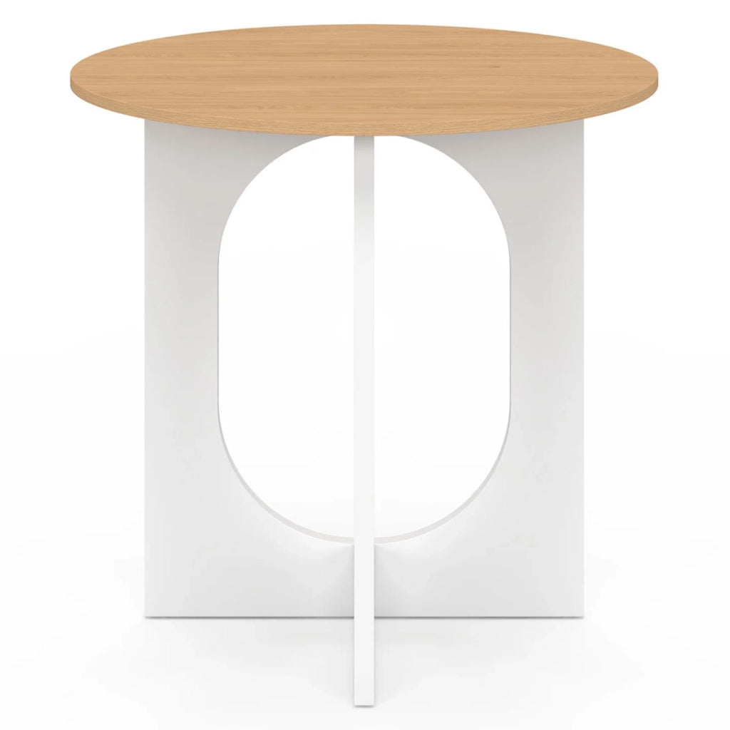 IDMarket - ALOISE Tavolo da pranzo fisso rotondo per 4 persone con gamba ad arco bianco e legno 80 cm