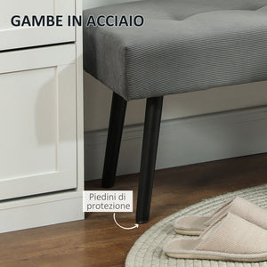 Panca Fondoletto 100x36x45 cm in Tessuto Effetto Velluto a Coste Grigio