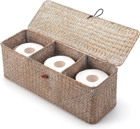 Cassa di conservazione bianca a forma di alghe - intrecciata naturalmente - rettangolare - con coperchio - giocattolo per snack - 42 x 14 x 14 cm