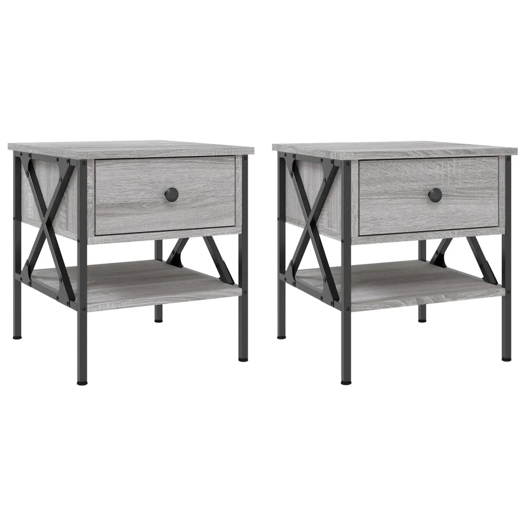 Set di 2 Comodini | Armadio da Notte | Mobiletto da notte Grigio Sonoma 40x42x45 cm in Legno Multistrato