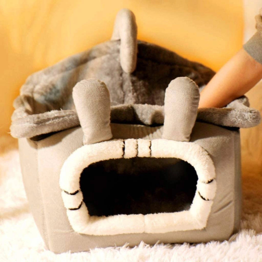 Trade Shop - Cuccia Per Cani E Gatti Animali A Forma Di Casetta Morbida Peluche 48x40x39cm -