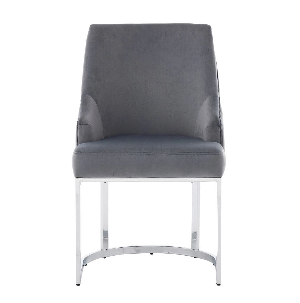 Set di 2 sedie da pranzo 81.99x54x53.49 cm con schienale trapuntato; velluto grigio e argento