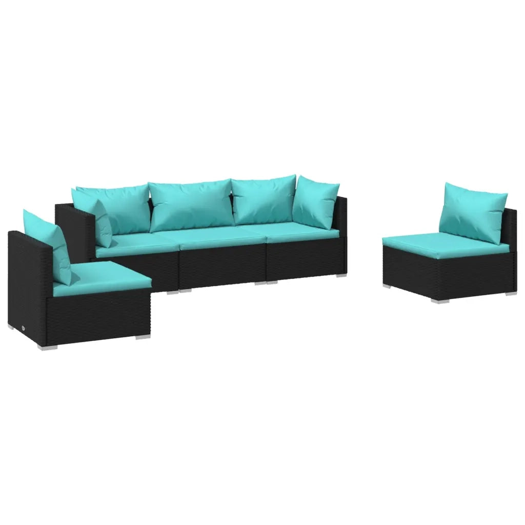 Set Divani da Giardino 5 pz con Cuscini in Polyrattan Nero cod mxl 35097