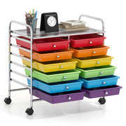 Carrello portaoggetti con 12 cassetti e ampio piano di lavoro, Cassettiera con 4 ruote per soggiorno e cucina Colorato-Carrelli